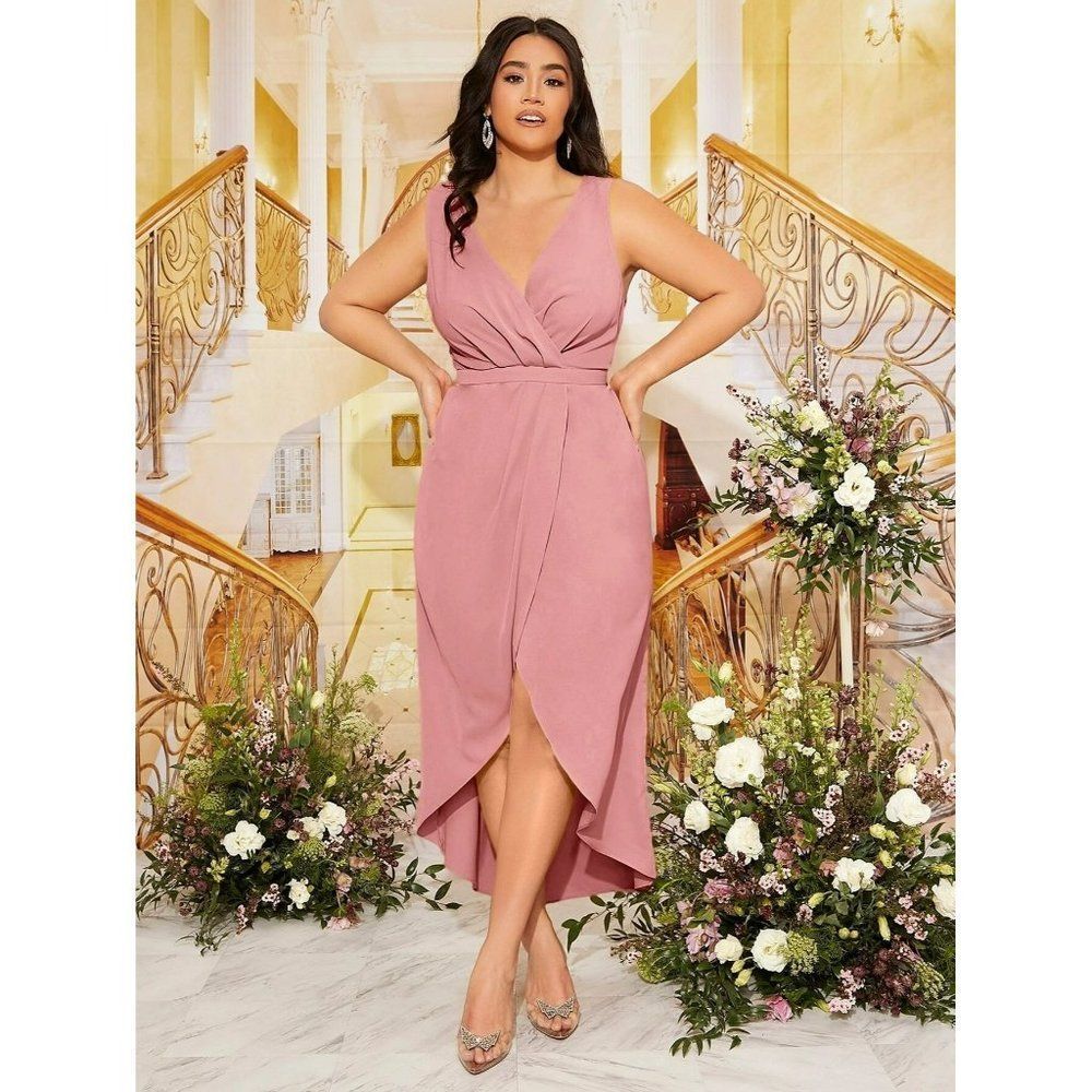 Belle Surplice Neck Tulip Hem Dress Dusty Pink Women's Sz 16 + Free Gift